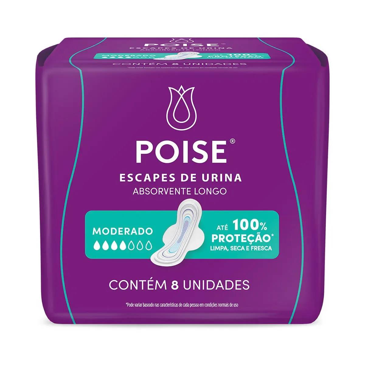 Absorvente para Escape de Urina Poise Longo Absorção Moderada 8 unidades