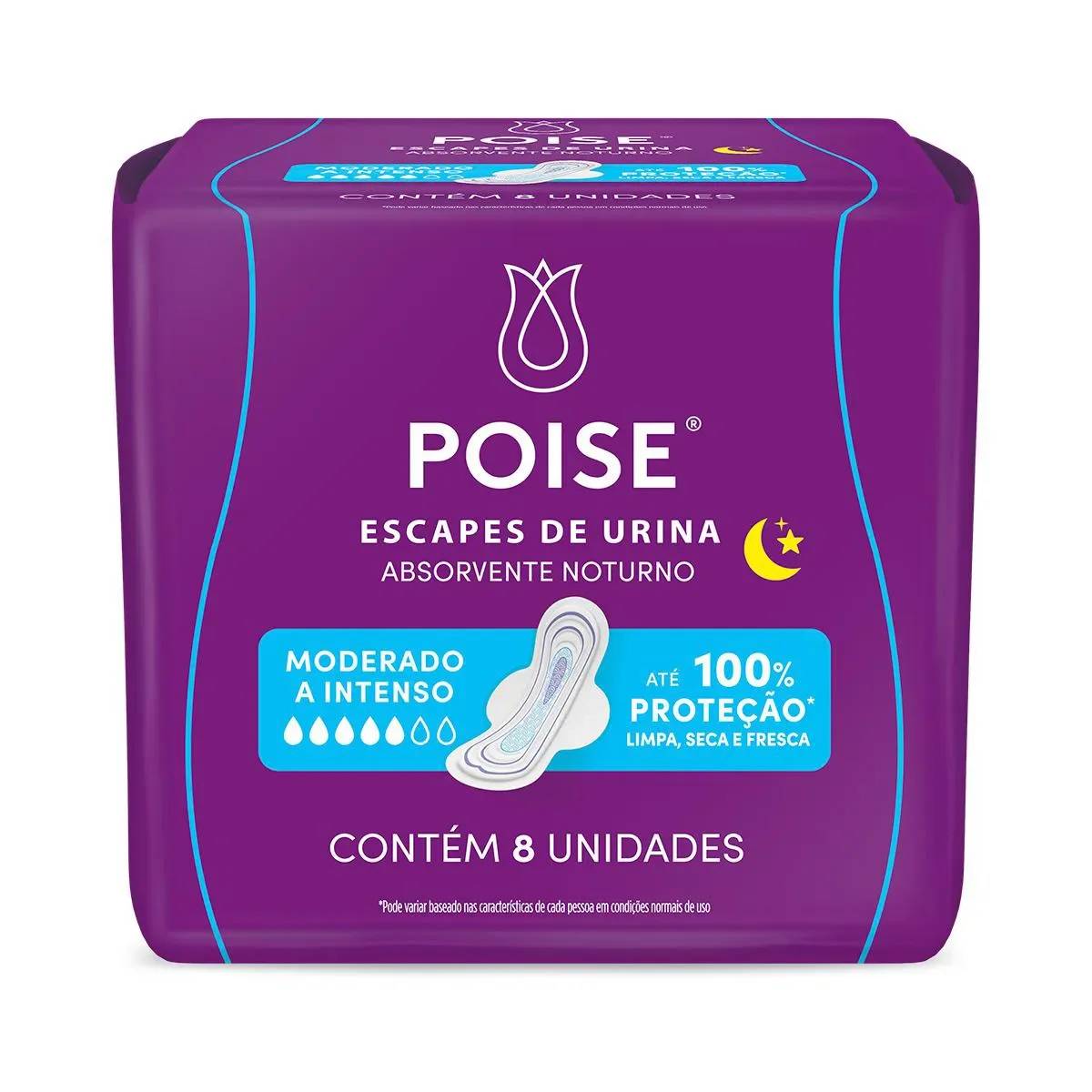Absorvente para Escape de Urina Poise Noturno Absorção Moderada a Intensa 8 unidades