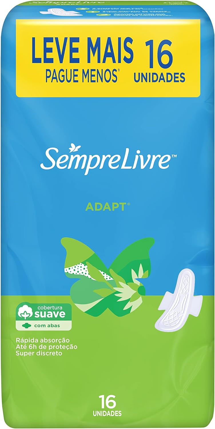 Absorvente Sempre Livre Adapt Cobertura Suave Com Abas 16 unidades