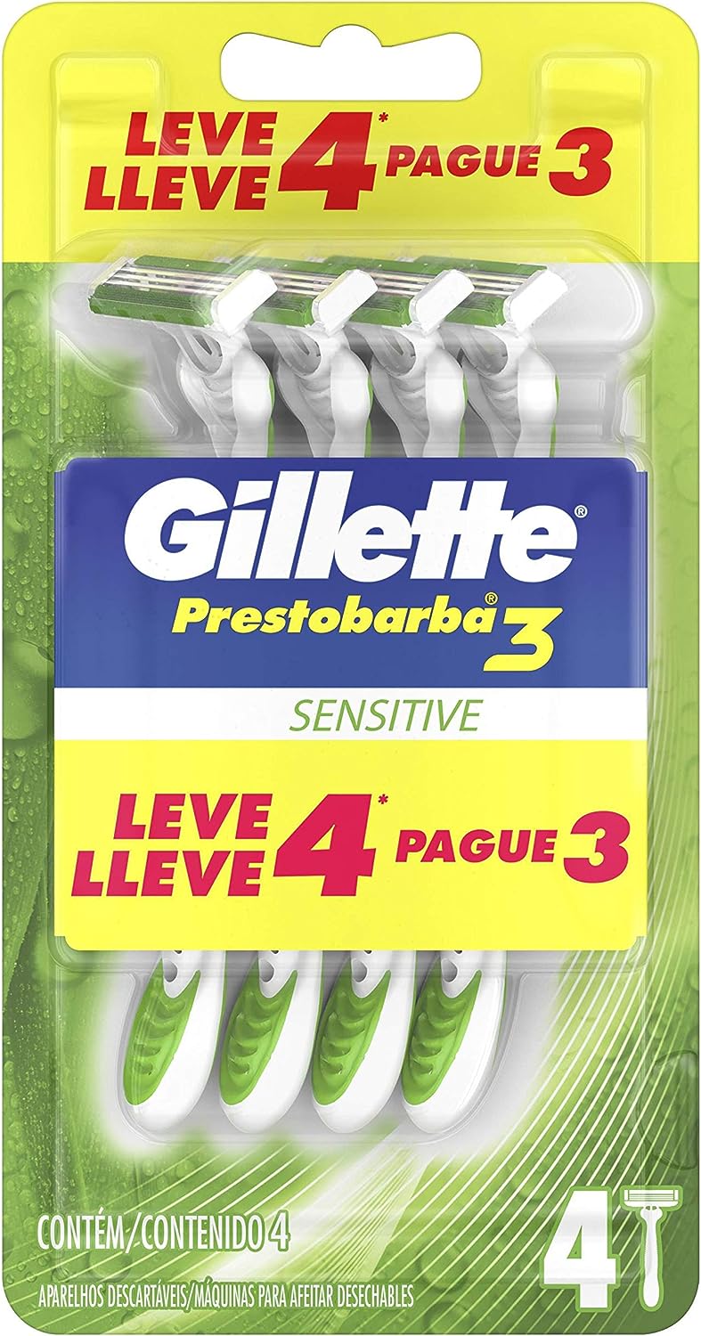 Aparelho de Barbear Gillette Prestobarba 3 Sensitive Comfortgel 4 unidades