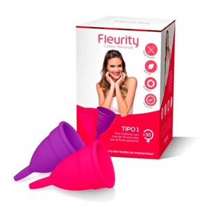 Coletor Menstrual Fleurity Tipo 1 Roxo e Rosa 2 unidades