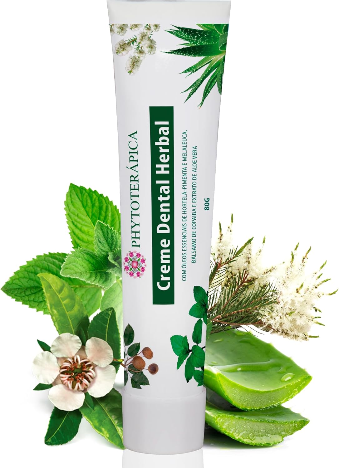 Creme Dental Herbal Phytoterápica Melaleuca, Menta, Copaíba e Aloe Vera 80g