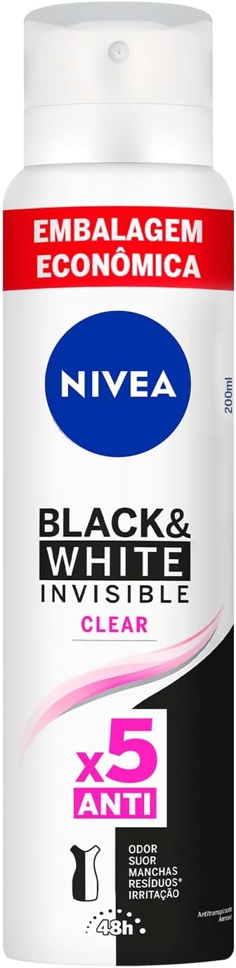 Desodorante Antitranspirante Aerosol Nivea Invisible Black & White Clear Feminino 48h 200ml