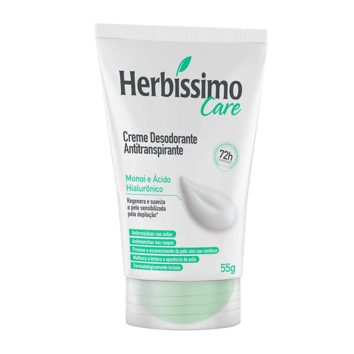 Desodorante Antitranspirante Creme Herbíssimo Care Monoi e Ácido Hialurónico 72h 55g