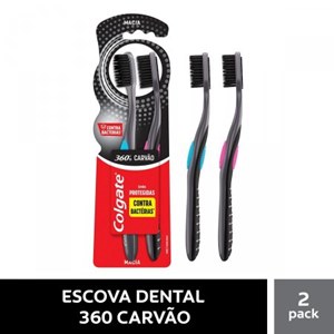 Escova de Dente Colgate 360º Black Carvão 2 unidades