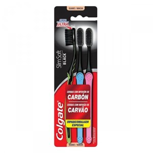 Escova de Dente Colgate Slim Soft Black Macia 3 unidades