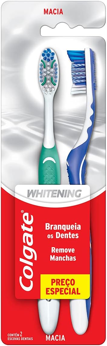 Escova de Dente Colgate Whitening Macia Cabeça Compacta 2 unidades