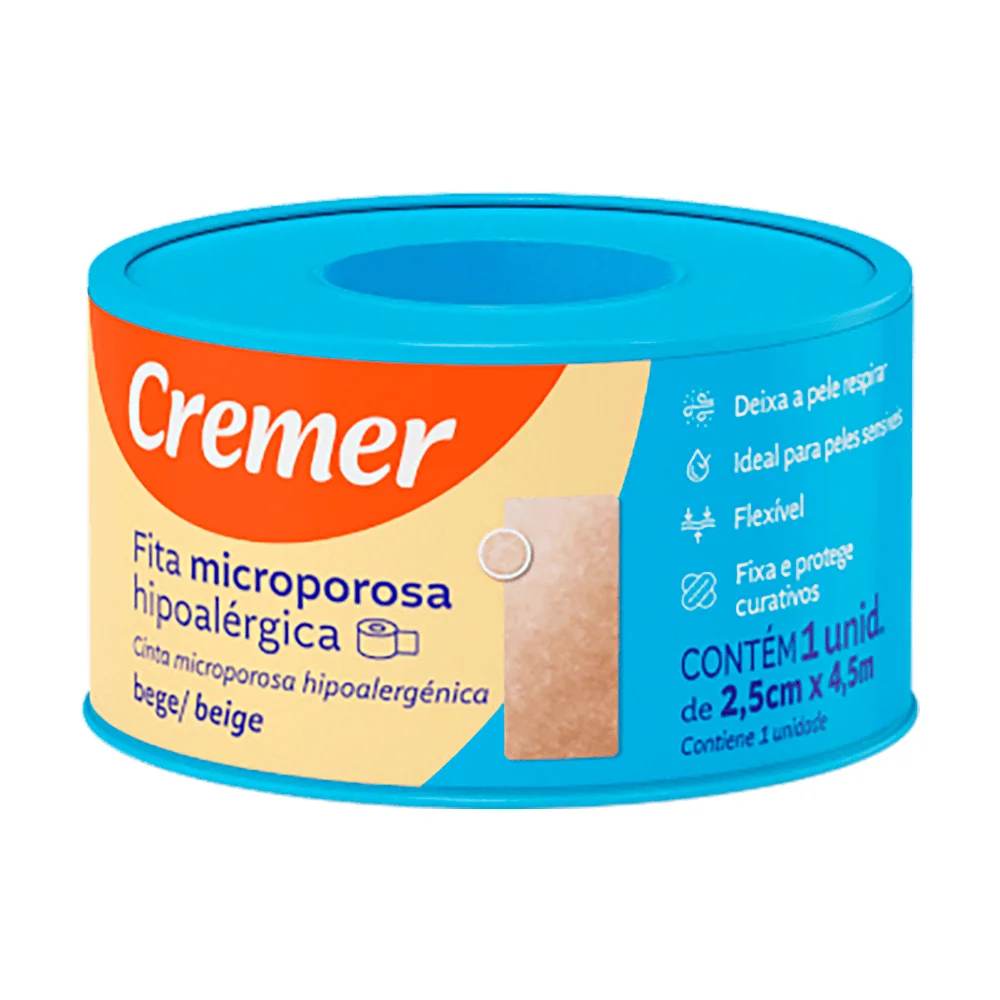 Fita Microporosa Cremer Bege para Peles Sensíveis 2,5cmX4,5m