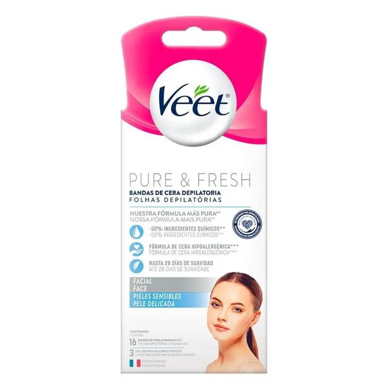 Folhas para Depilação Veet Pure & Fresh Pele Delicadas 16 unidades