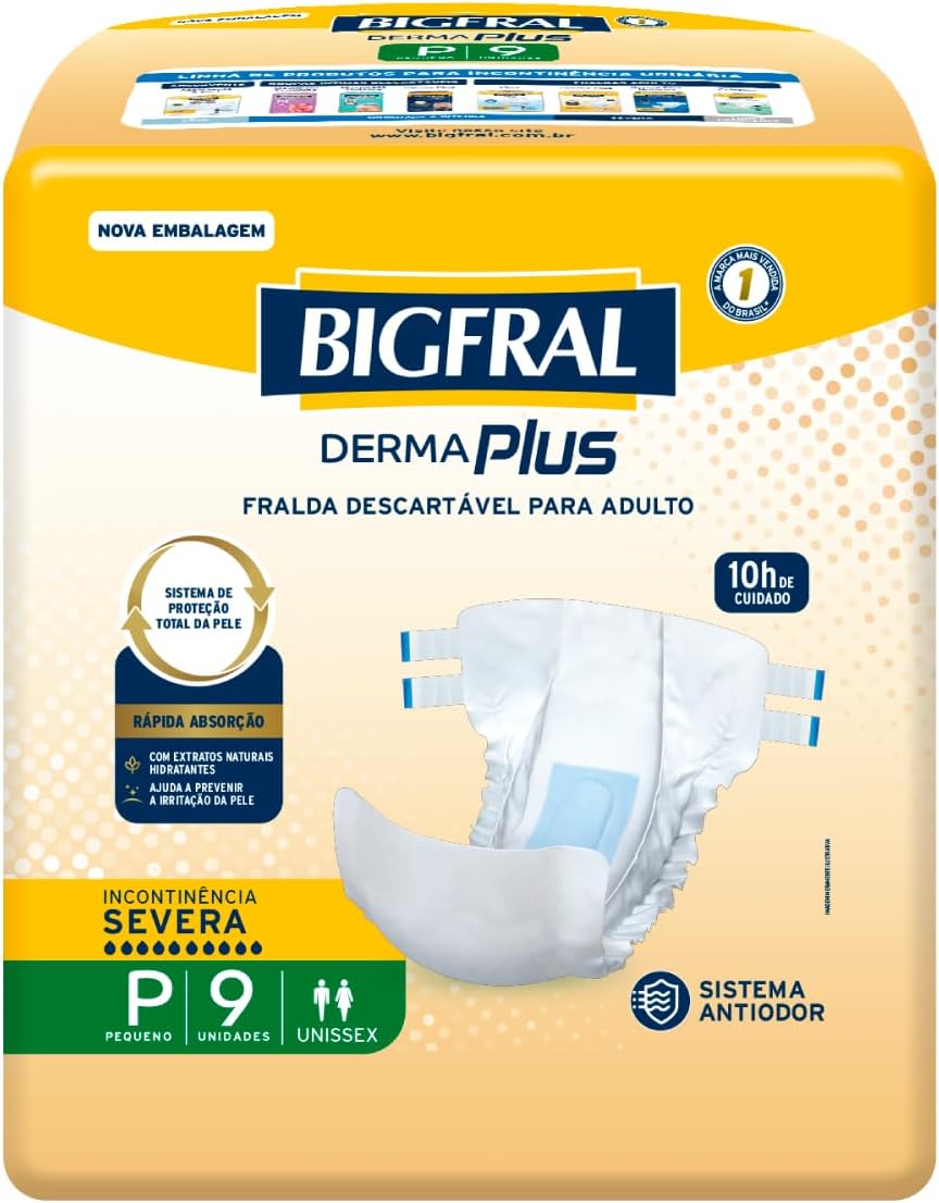 Fralda Geriátrica Unissex Bigfral Derma Plus Absorção Intensa 9 unidades