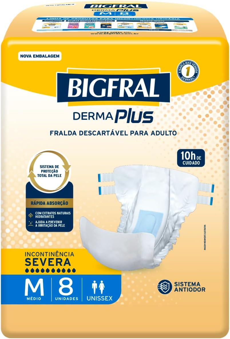 Fralda Geriátrica Unissex Bigfral Derma Plus M Absorção Intensa 8 unidades
