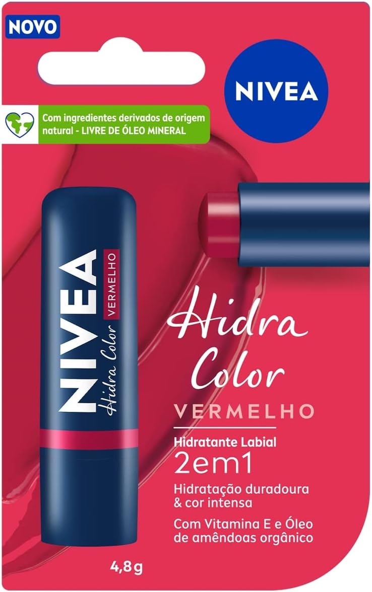 Hidratante Labial Nivea Hidra Color 2 em 1 Vermelho 4,8g