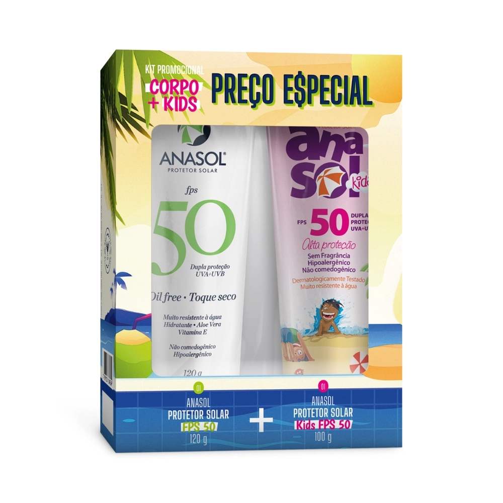 Kit Anasol Protetor Corpo FPS50 120g + Protetor Kids FPS50 100g