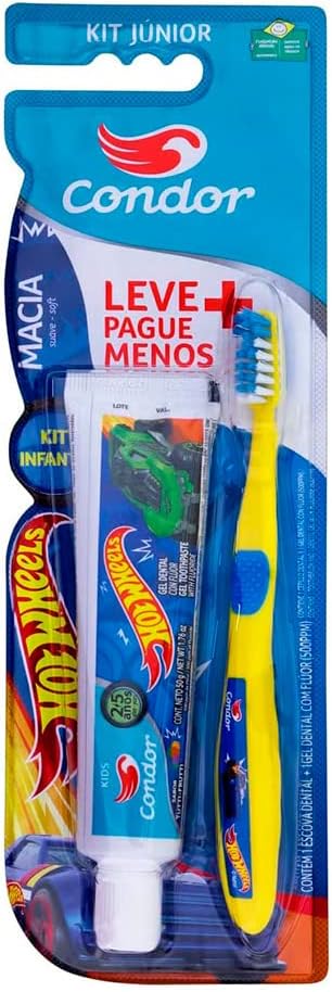 Kit Condor Júnior Escova de Dente + Pasta de Dente Hot Wheels 50g
