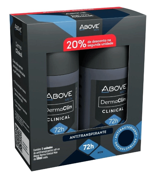 Kit Desodorante Antitranspirante Above Men DermaClin Clinical 72h Roll-On 2 unidades 50ml