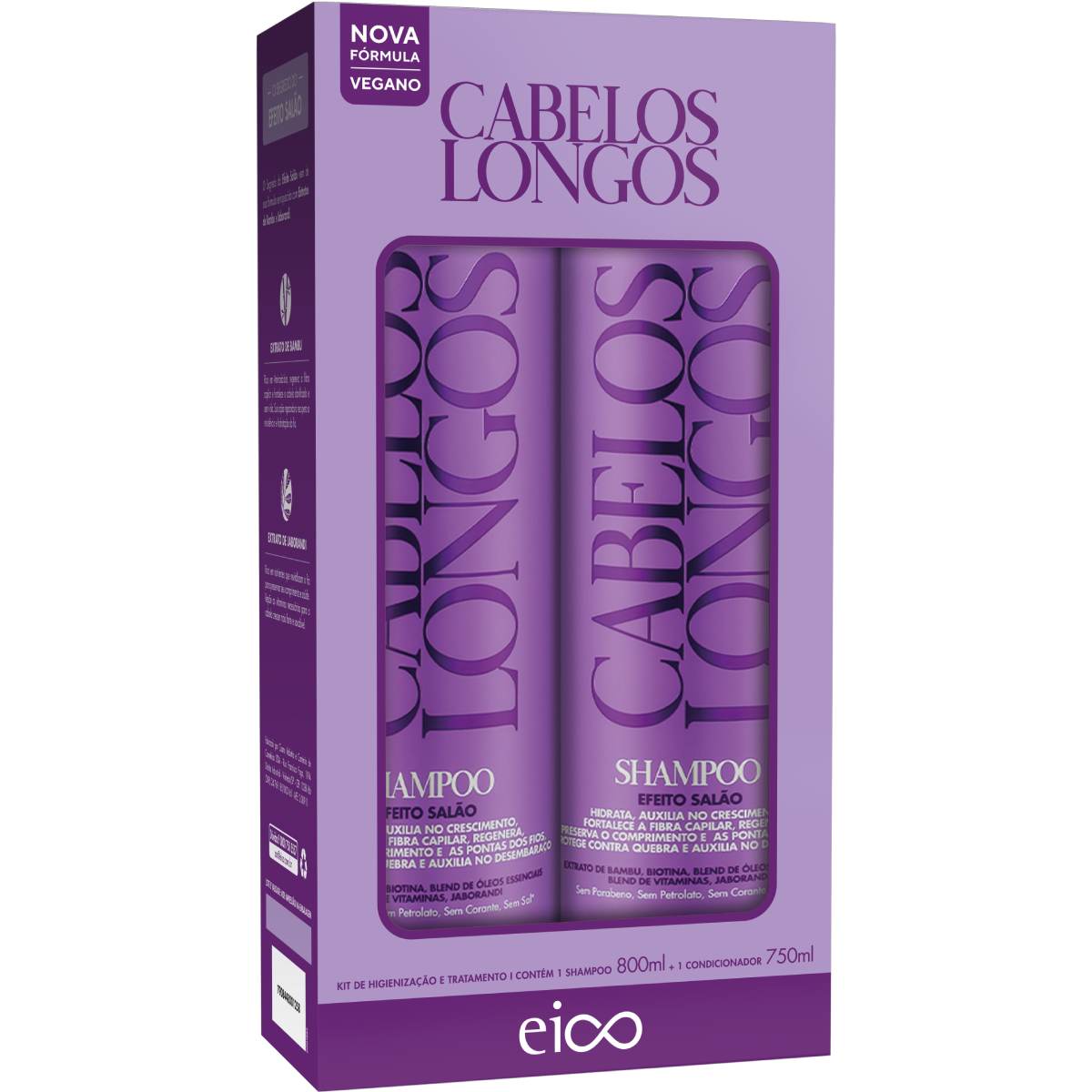 Kit Eico Cosméticos Cabelos Longos Shampoo 800ml + Condicionador 800ml