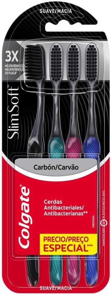 Kit Escova de Dente Colgate Slim Soft Black Carvão 4 unidades
