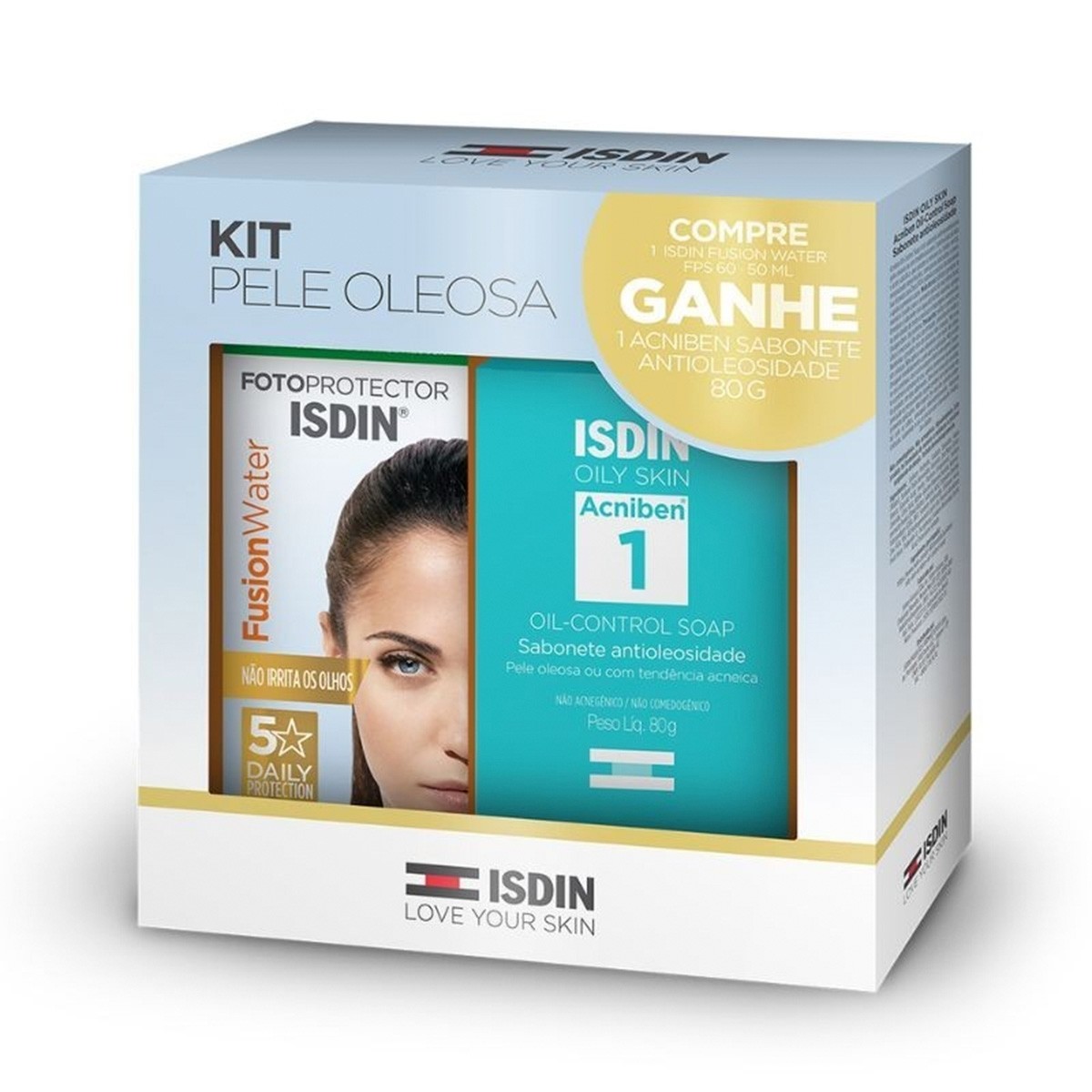 Kit Isdin Protetor Solar Fusion Water 50ml + Espuma de Limpeza 80ml