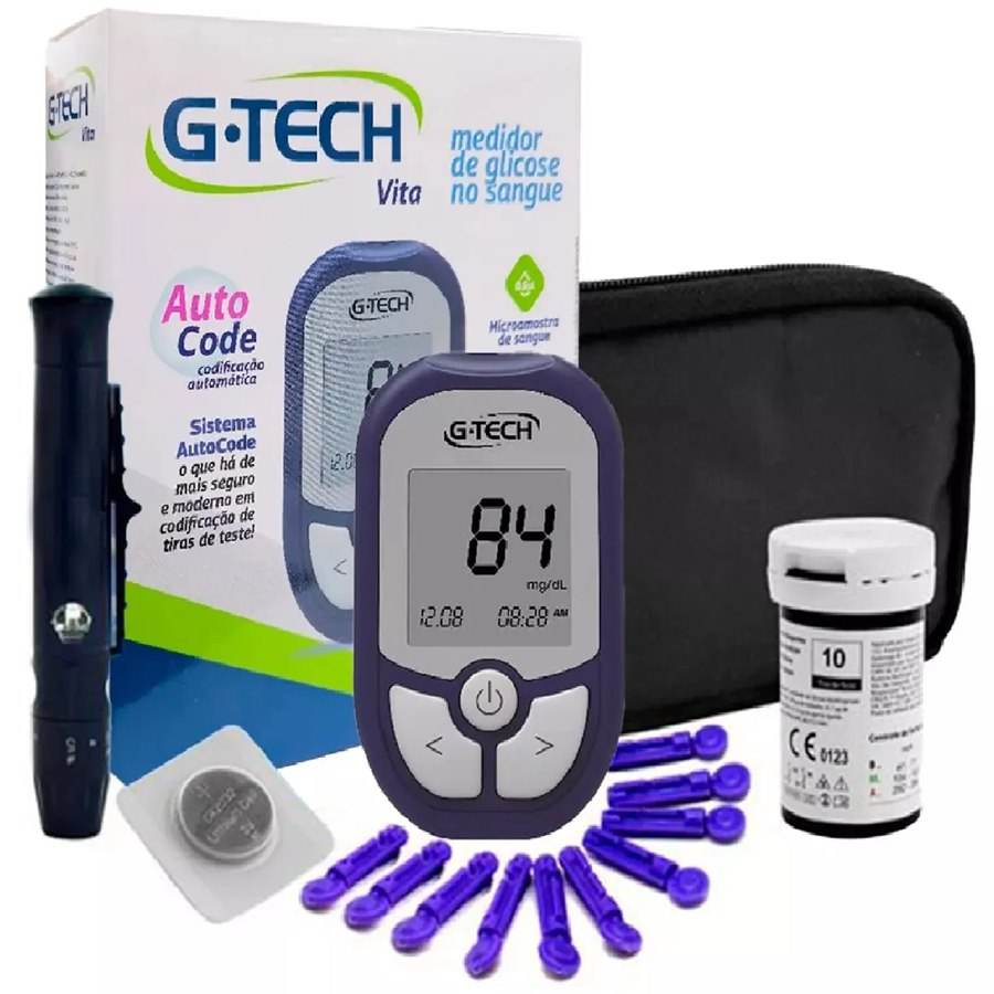 Kit Medidor de Glicose Vita G-Tech 10 Tiras + 10 Lancetas e 1 Lancetador