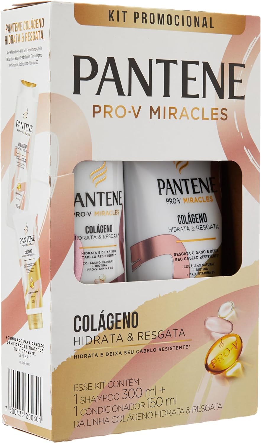 Kit Pantene Pro-V Miracles Colágeno Hidrata & Resgata Shampoo 300ml + Condicionador 150ml