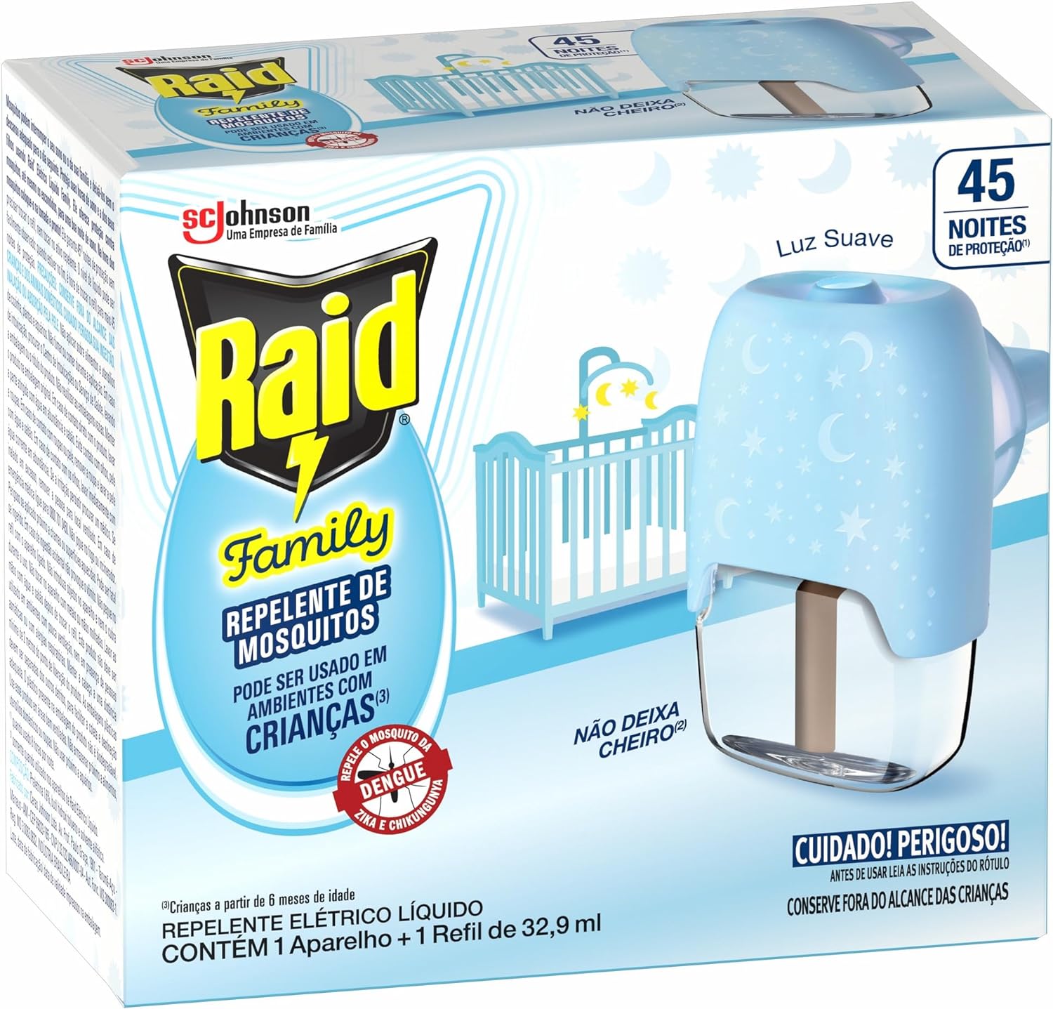 Kit Repelente Elétrico Raid Family 45 Noites Aparelho + Refil 32,9ml