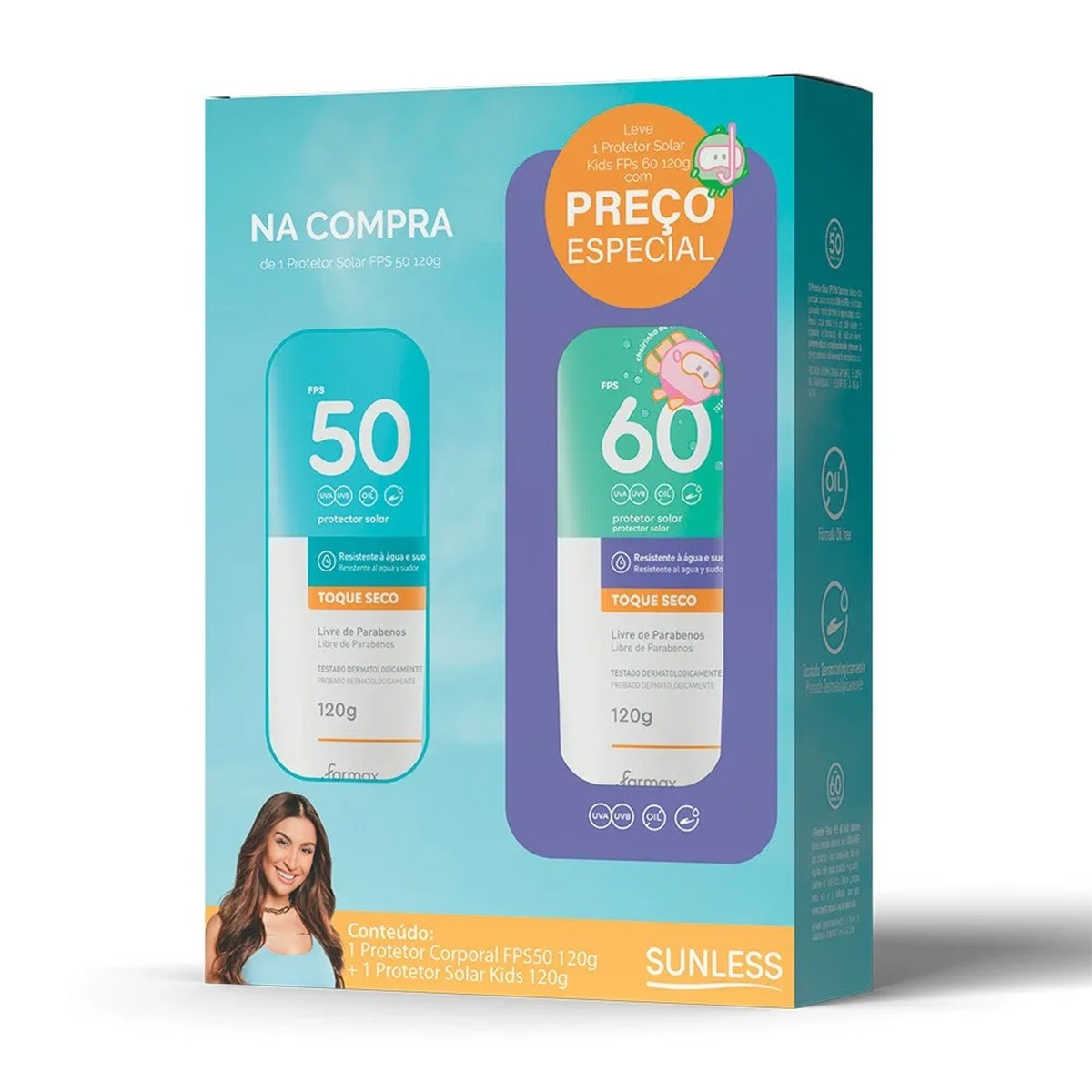 Kit Sunless Protetor Solar Corporal FPS0 120g + Protetor Solar Kids FPS60 120g