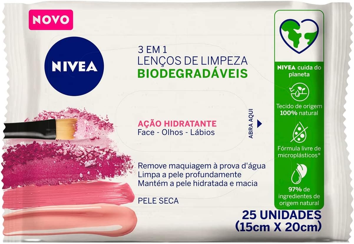 Lenço Demaquilante Nivea 3 em 1 Ação Hidratante 25 unidades