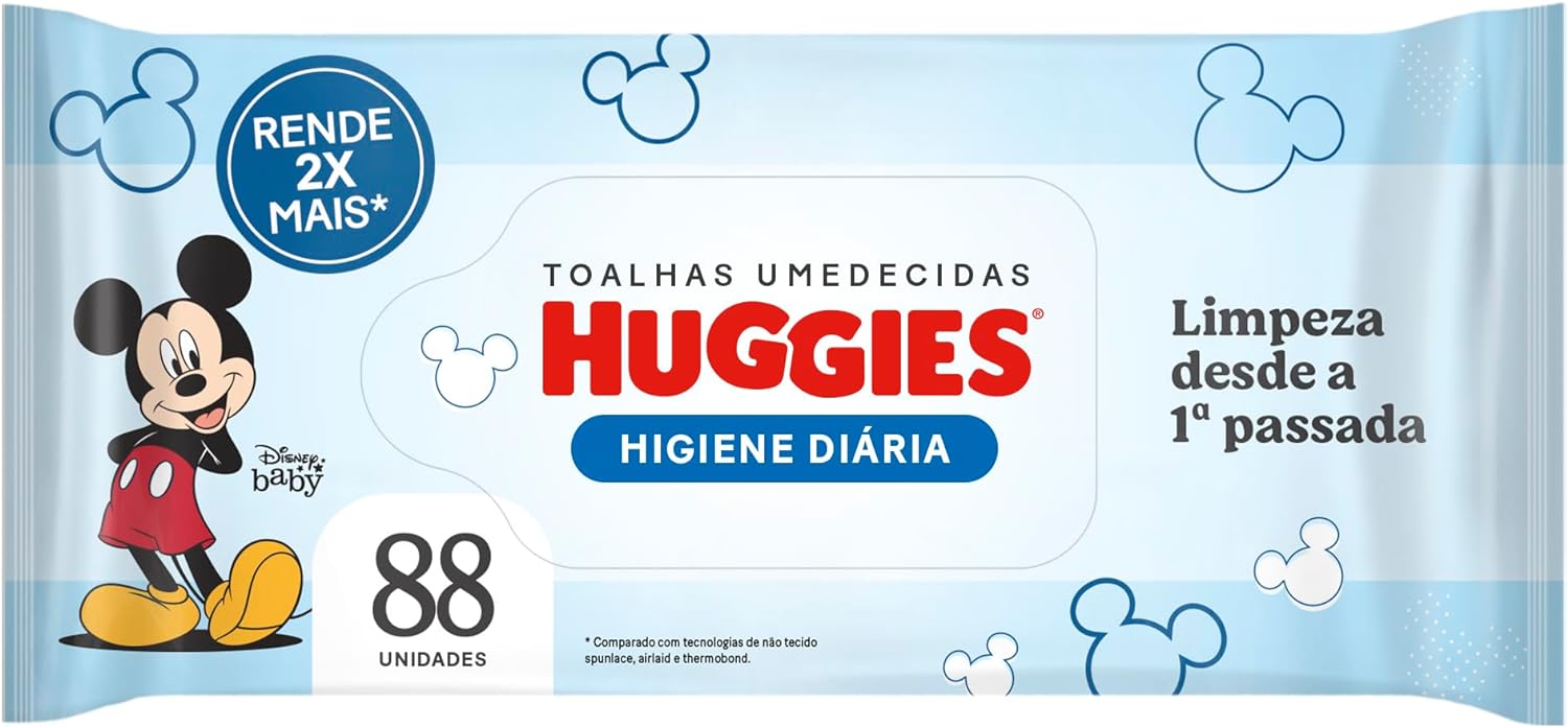 Lenço Umedecido Huggies One & Done Disney Baby Proteção Natural Hipoalergênico Sem Álcool 88 unidades