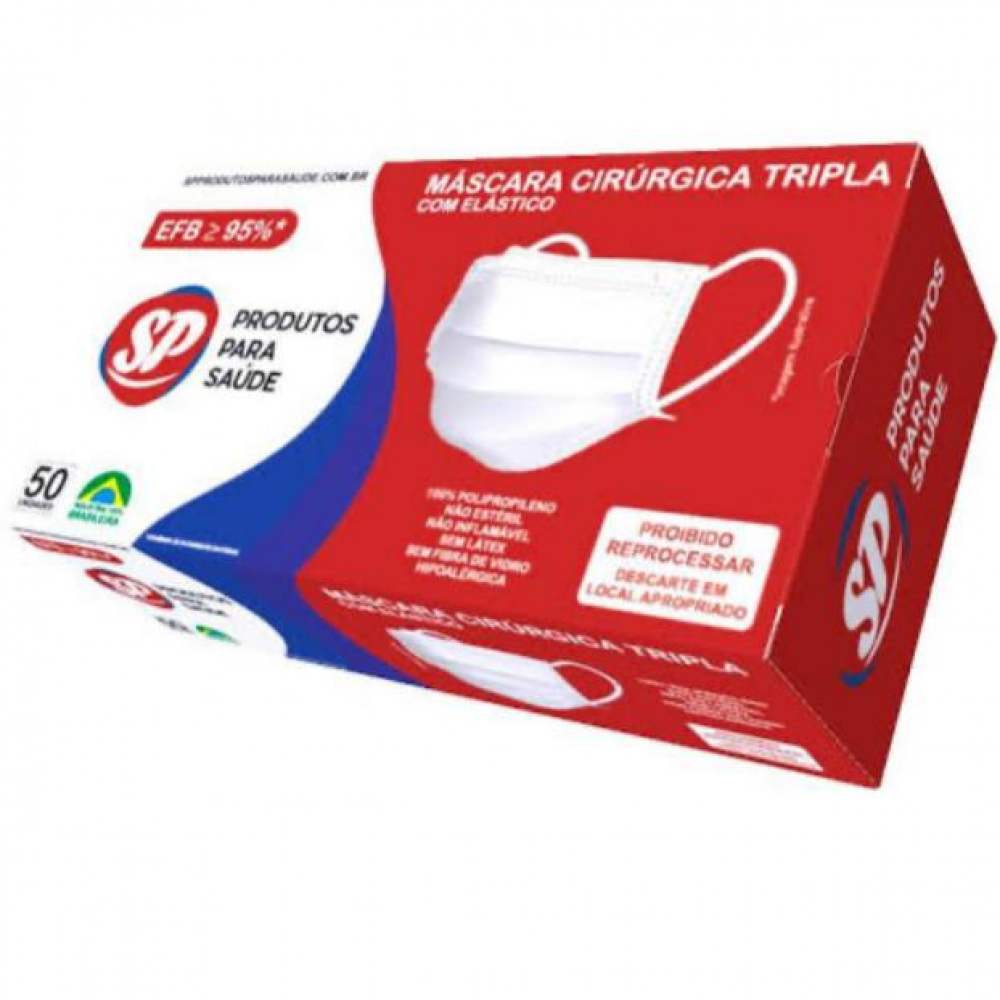 Máscara Descartável Tripla Camada Branca SP Protection 50 unidades