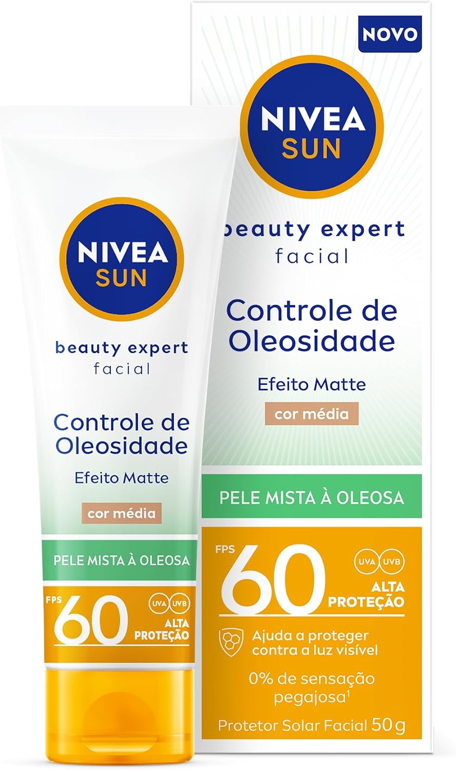 Protetor Solar Facial Controle de Oleosidade Efeito Matte FPS60 Nivea Sun Cor Média 40g
