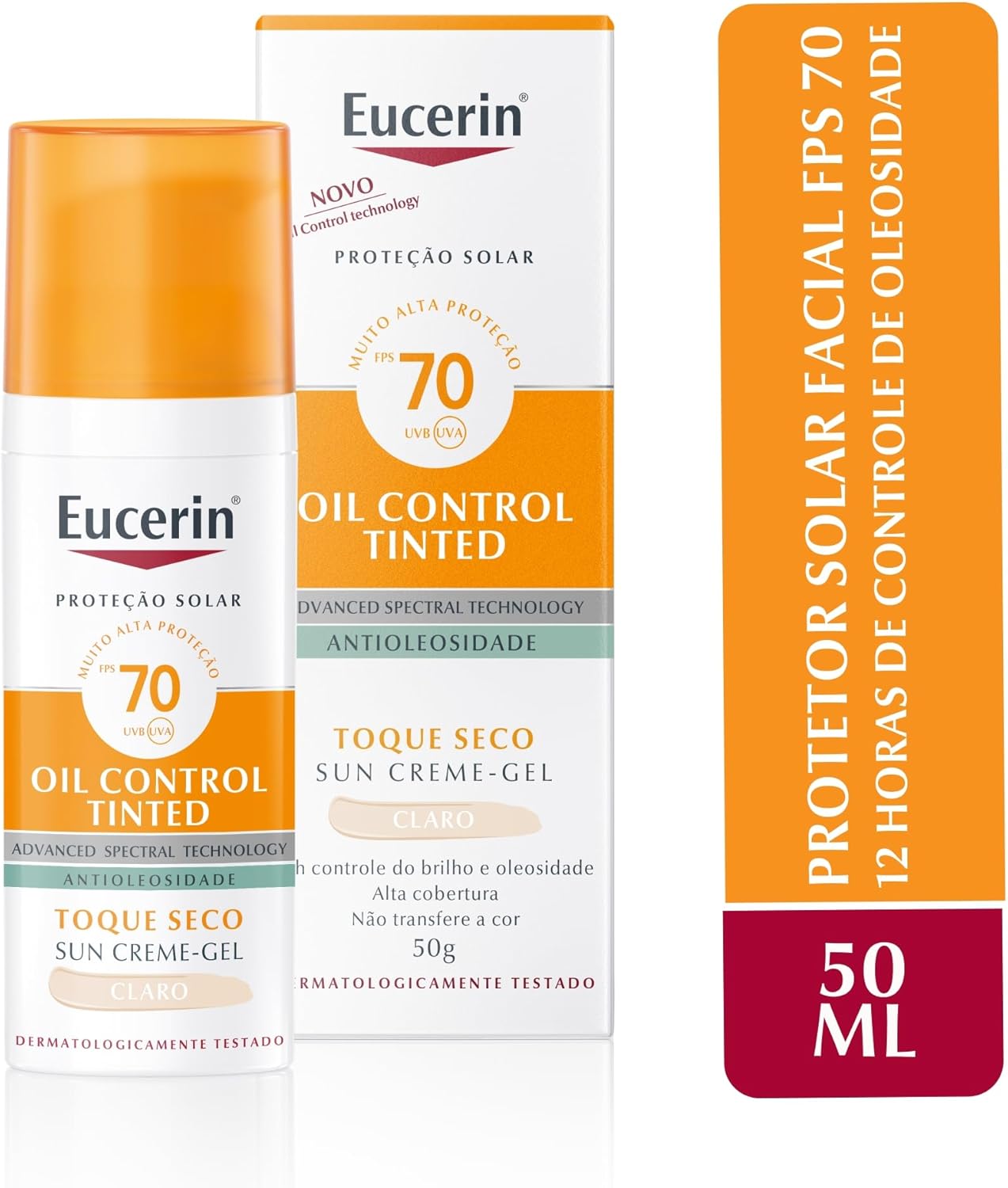 Protetor Solar Facial Eucerin Sun Oil Control Tinted Claro FPS70 50g