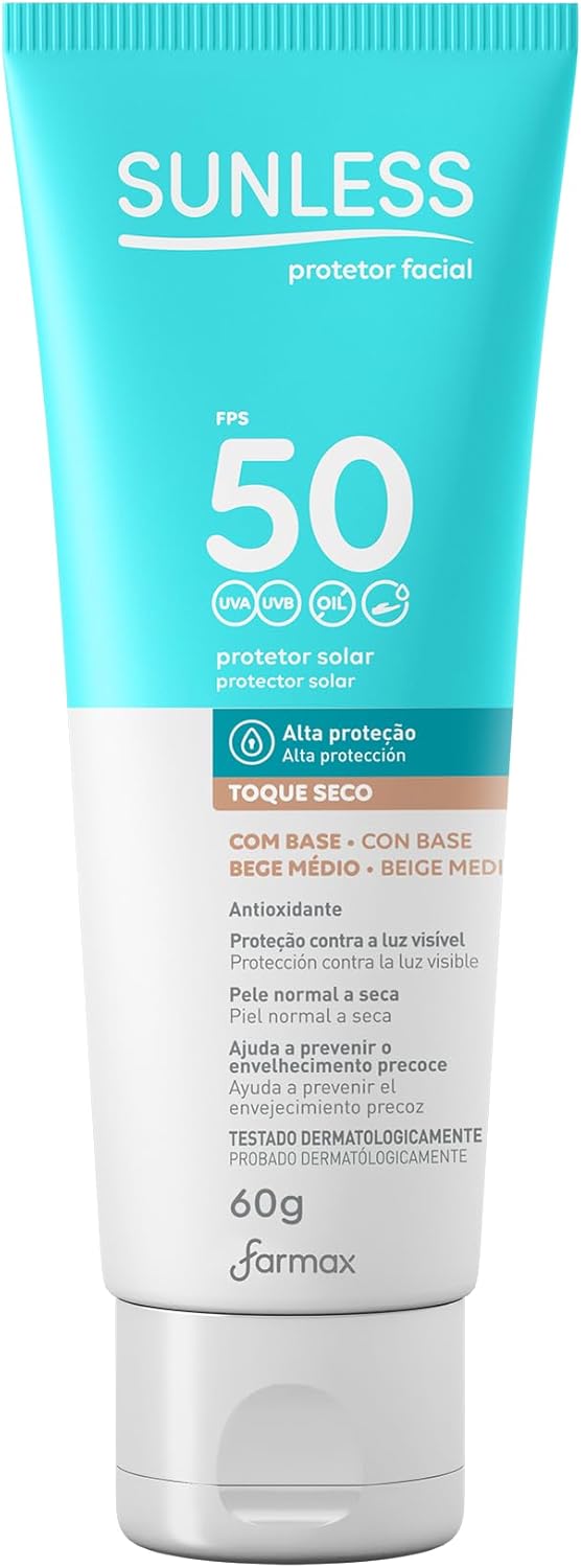 Protetor Solar Facial FPS50 Sunless Bege Médio 60g