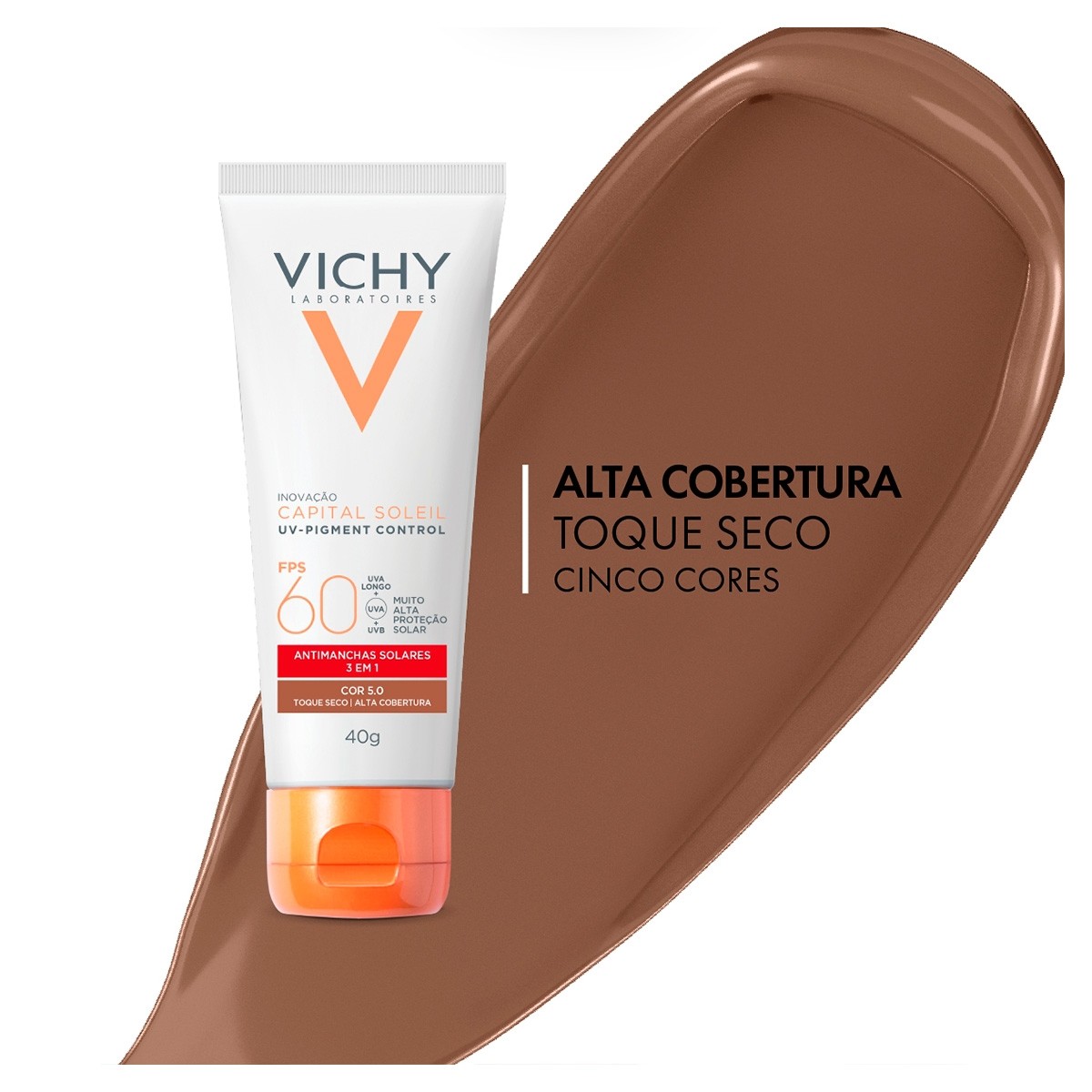 Protetor Solar Facial Vichy UV Pigment Control FPS60 com cor 5.0 40g