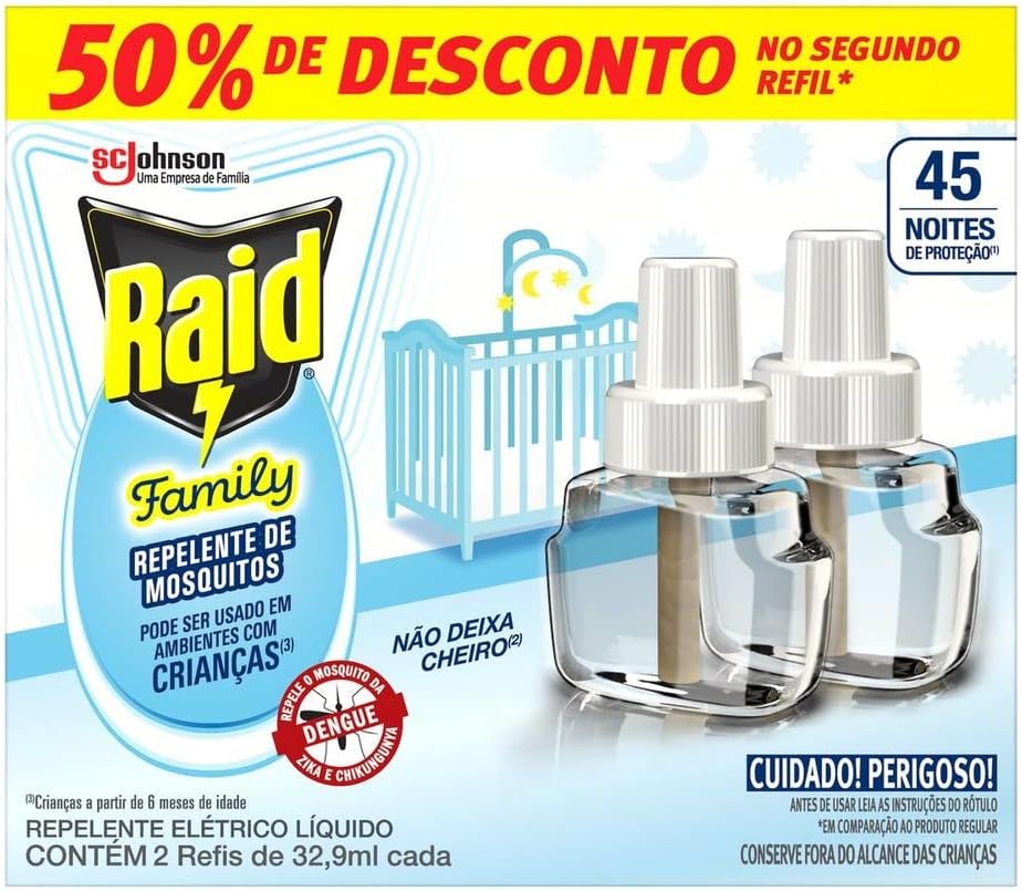 Raid Refil Líquido Repelente Elétrico 45 Noites Family 2 unidades