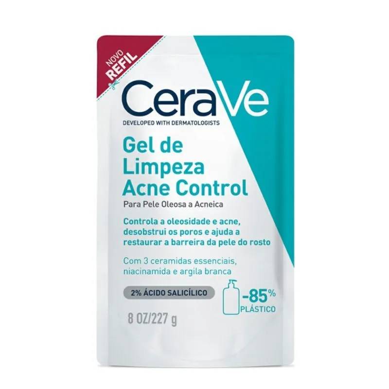 Refil Gel de Limpeza Cerave Acne Control Pele Oleosa a Acneica 227g