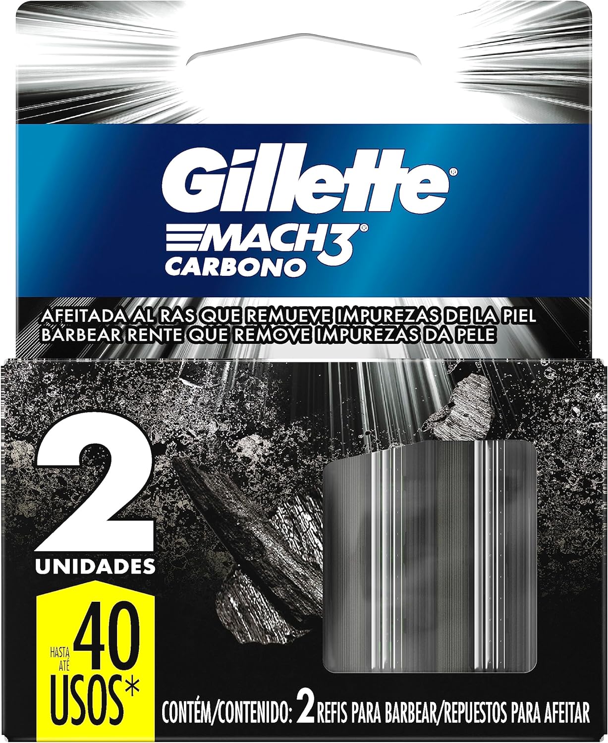 Refil para Aparelho de Barbear Gillette Mach3 Carbono 2 cargas