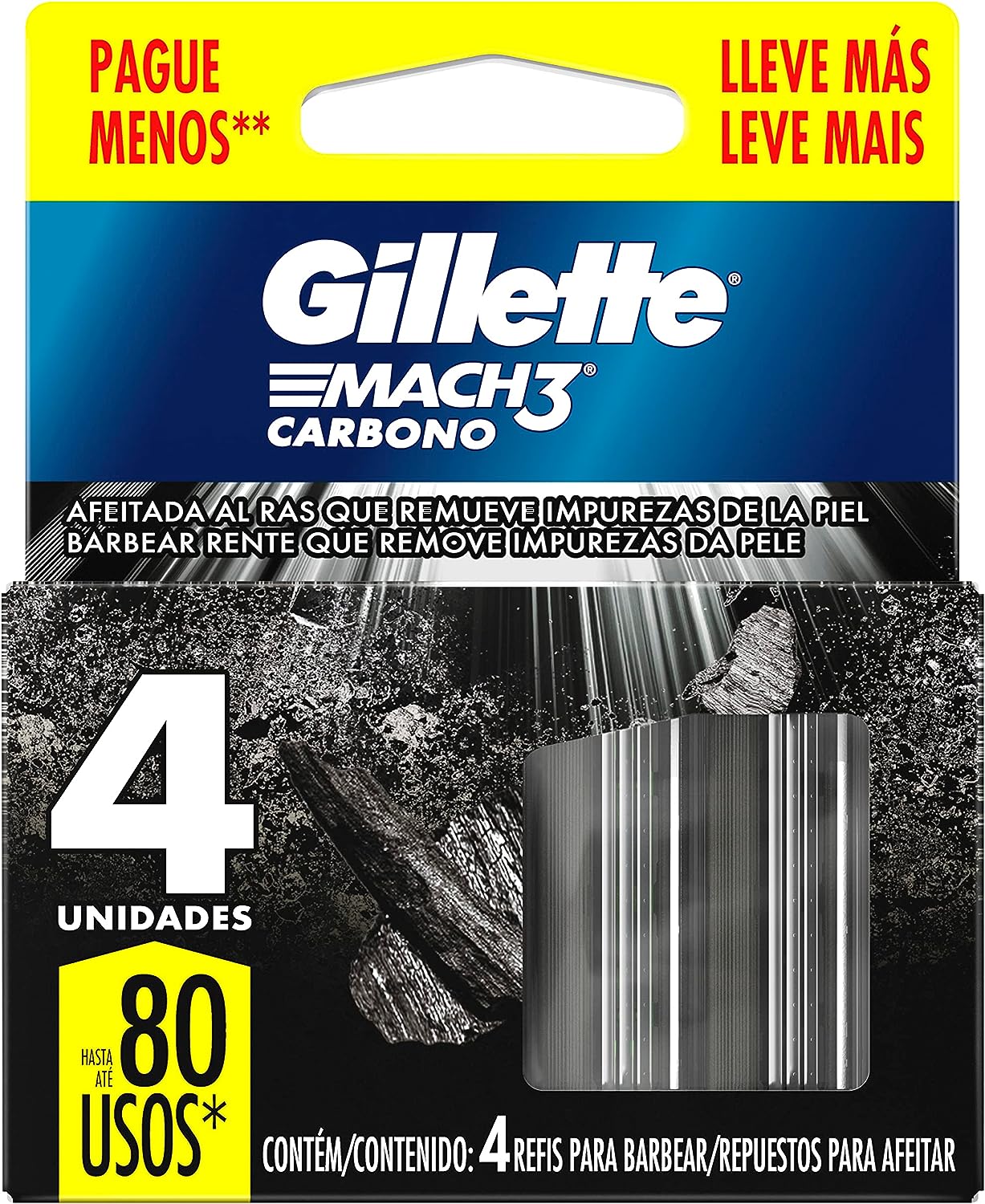 Refil para Aparelho de Barbear Gillette Mach3 Carbono 4 cargas