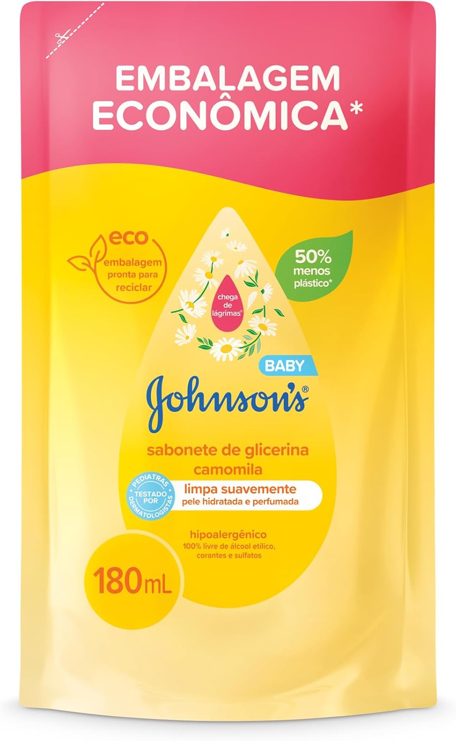 Refil Sabonete Líquido de Glicerina Camomila Johnson's Baby Cabeça aos Pés 180ml