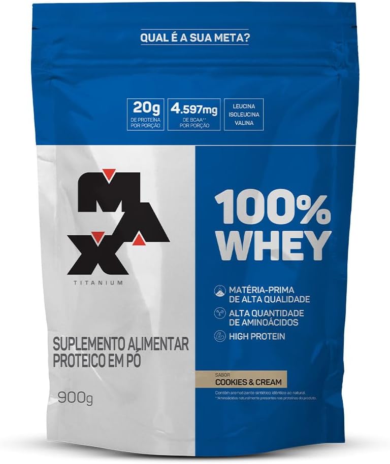 Refil Whey Protein Max Titanium 100% Whey Cookies and Cream 900g