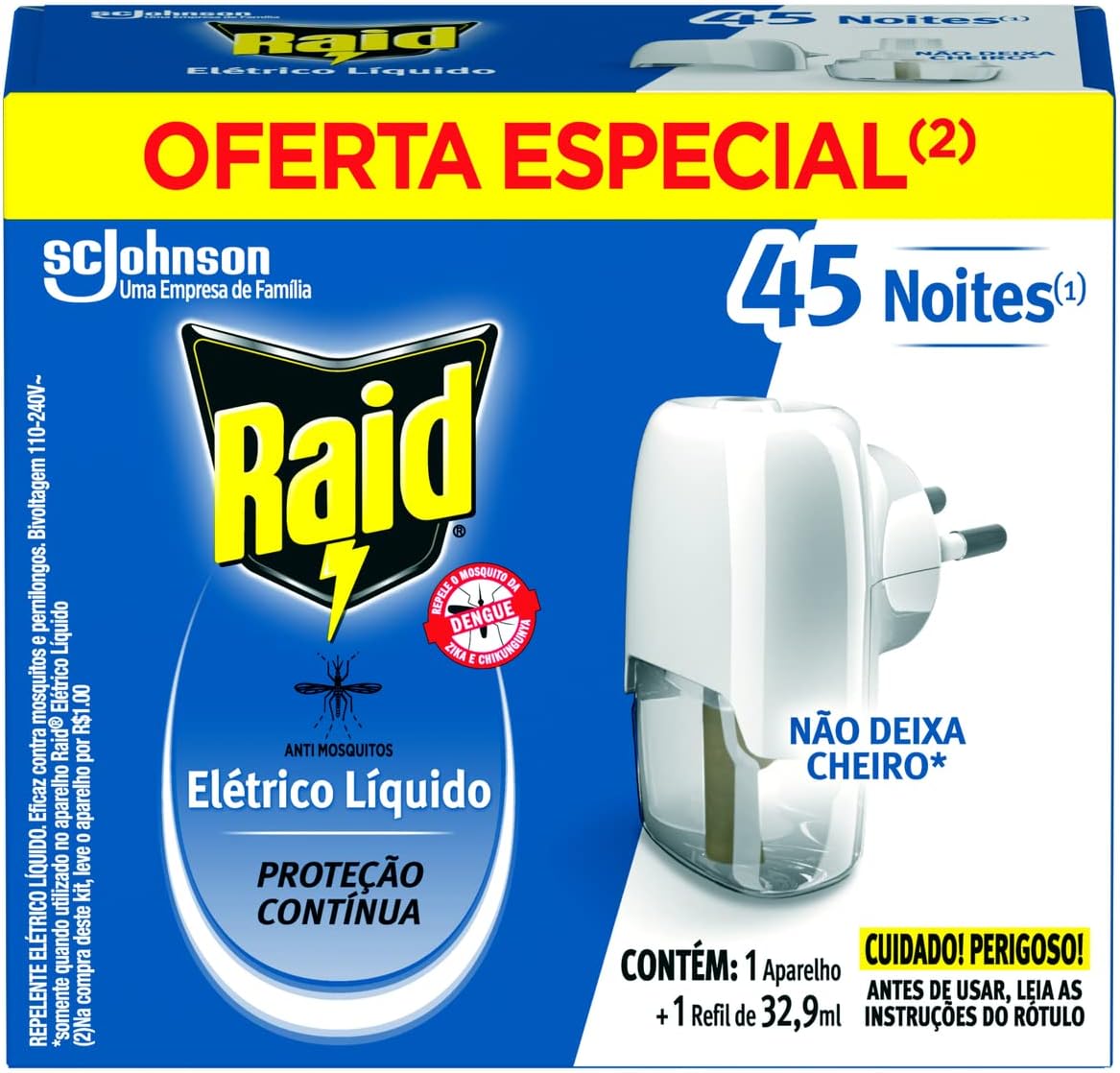 Repelente Elétrico Líquido Raid Anti Mosquitos 1 aparelho + 1 refil