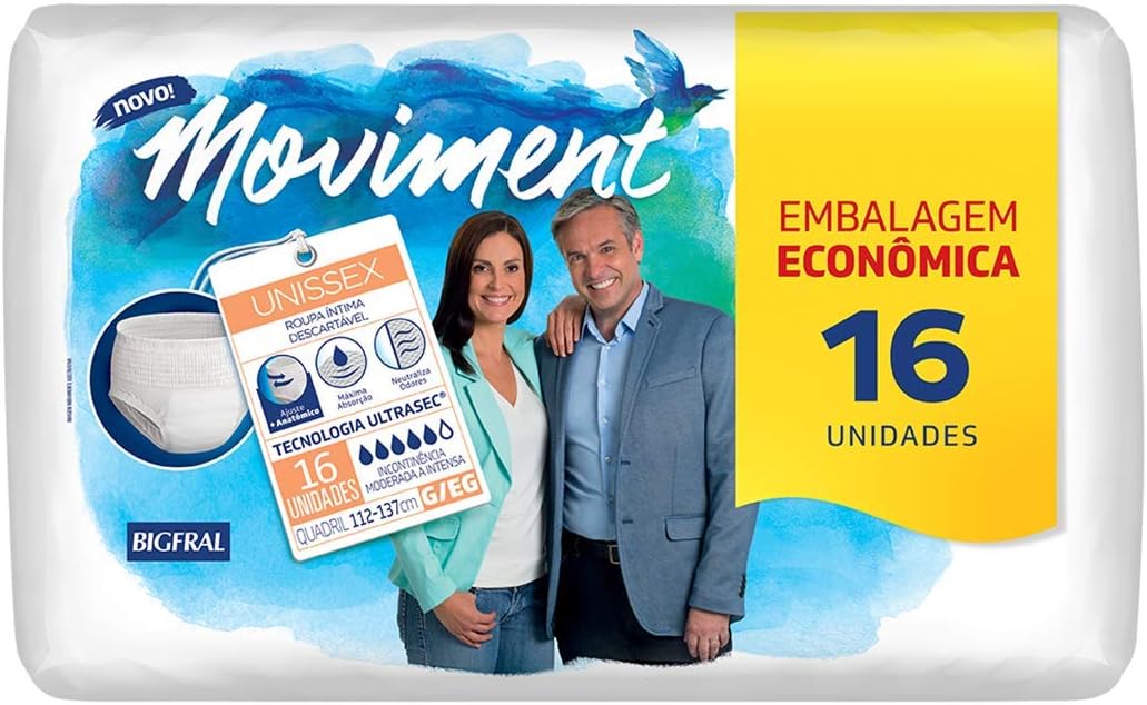 Roupa Íntima Descartável Moviment, G/EG, Econômica 16 unidades