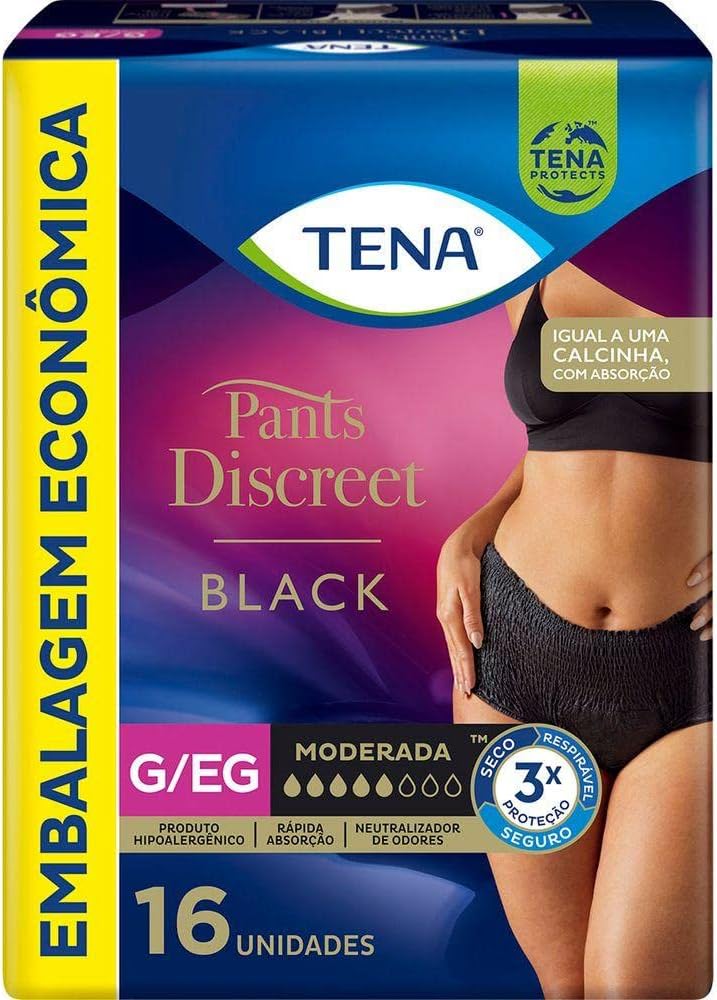 Roupa Íntima Descartável Tena Pants Discreet Feminino G/EG Preta Absorção Moderada 16 unidades