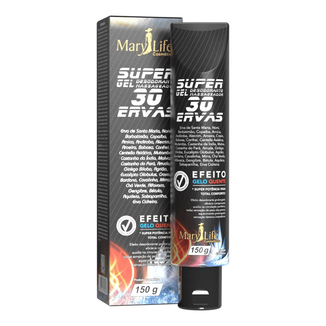 Super Gel Desodorante Massageador Mary Life 30 Ervas 150g