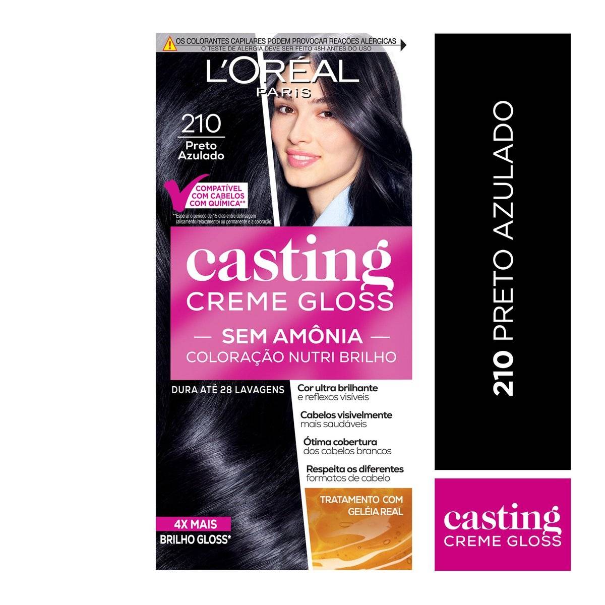 Tinta de Cabelo Casting Creme Gloss LOréal Paris 210 Preto Azulado 246g