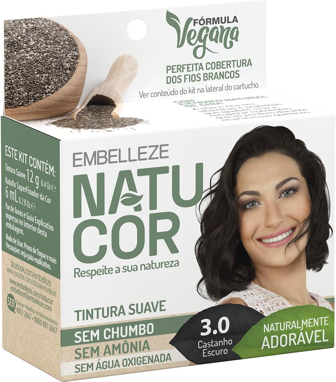 Tinta de Cabelo Permanente Embelleze Natucor 3.0 Castanho Escuro
