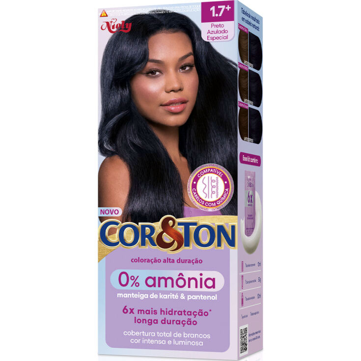 Tintura Cor&Ton 0% Amônia 1.7 Preto Azulado Especial