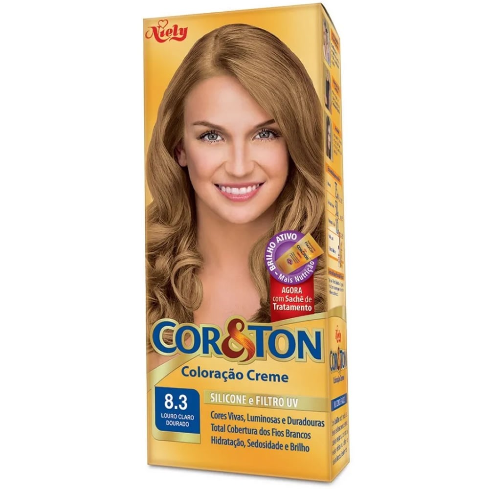 Tintura Creme Cor&Ton Niely 8.3 Louro Claro Dourado