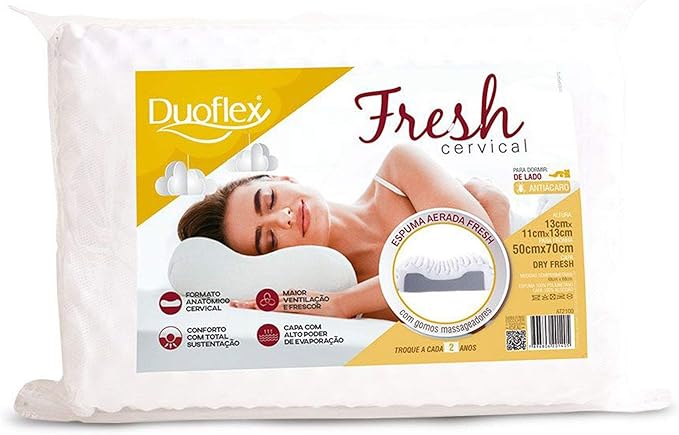 Travesseiro Duoflex Cervical Fresh Branco 100% Algodão 50cmx70cm