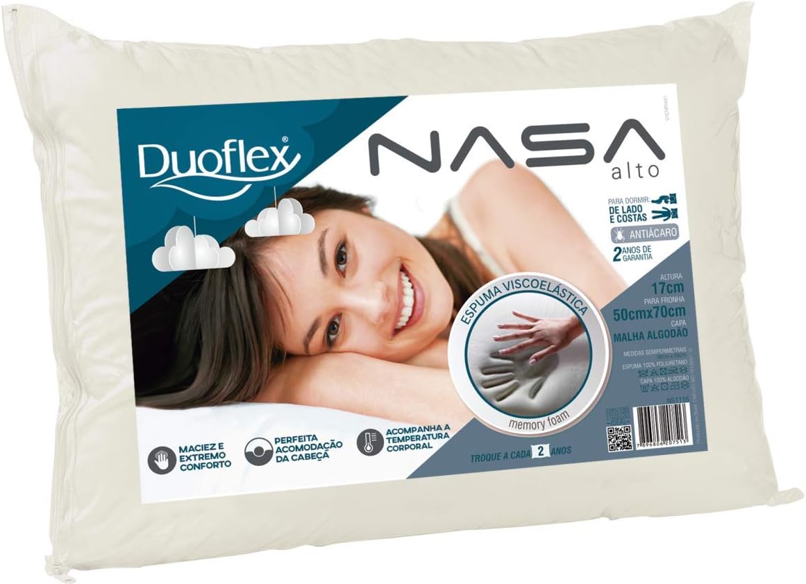 Travesseiro Duoflex Nasa Alto 100% Algodão Bege 50cmx70cm
