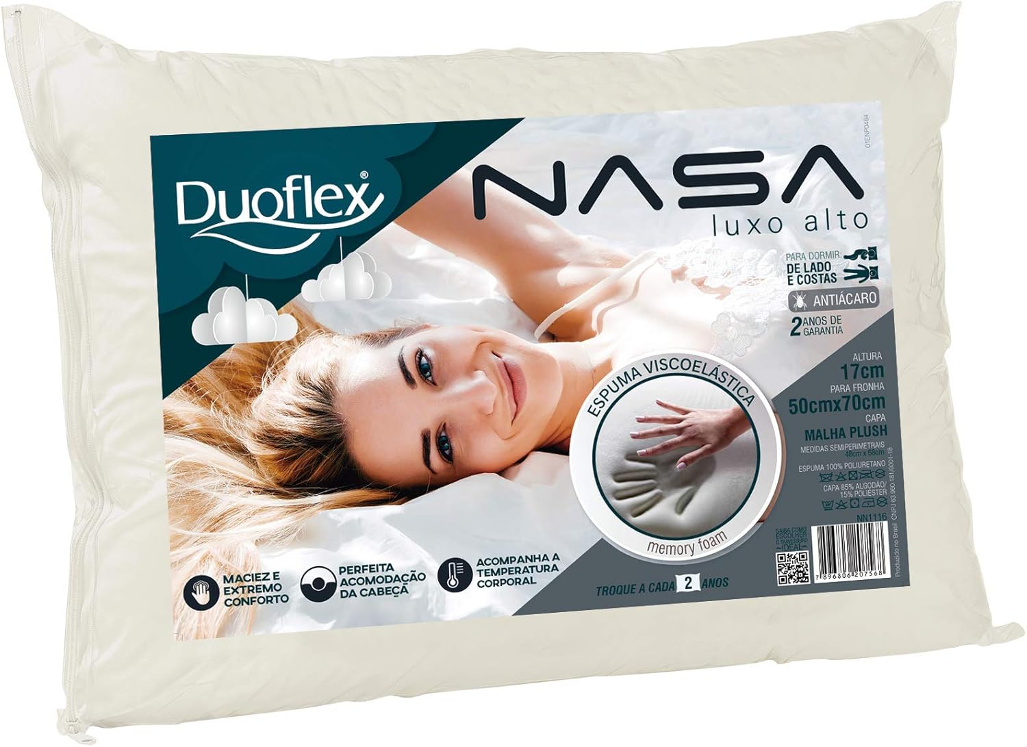 Travesseiro Duoflex Nasa Luxo Alto Bege 50cmx70cm